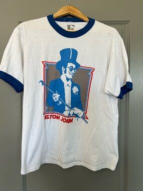 White & Blue Graphic Ringer Tee - Elton John Design